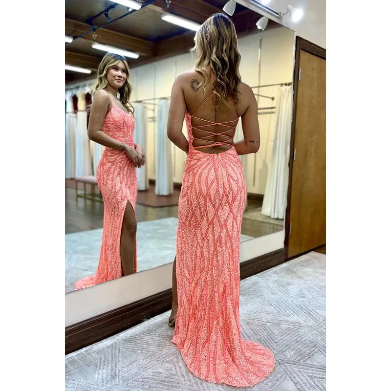 Charming Sparkly Backless Criss-Cross Straps Scoop Sheath Sequins Party Prom Dress