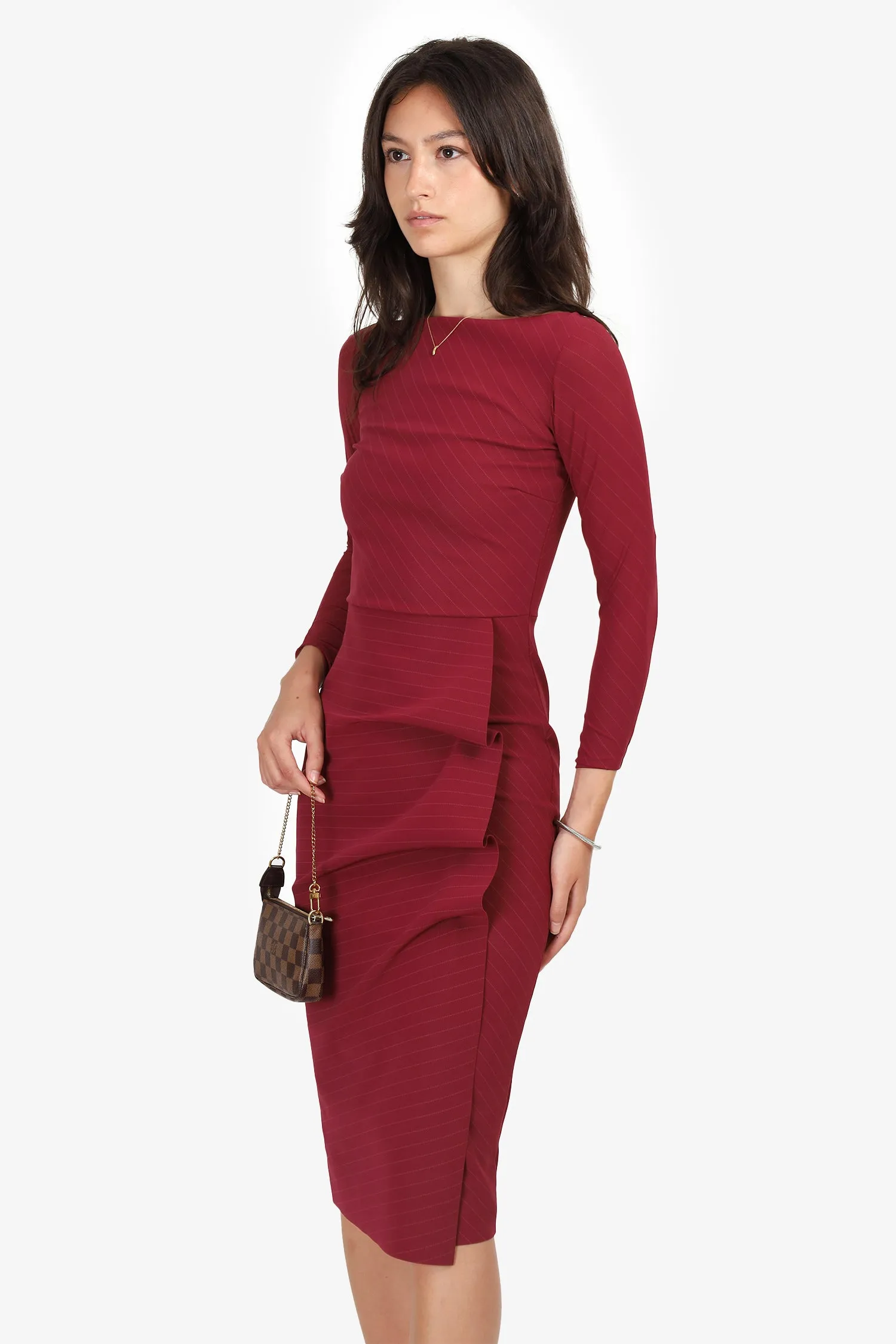 Chiara Boni La Petite Robe Red Striped Long Sleeve Midi Dress Size 40