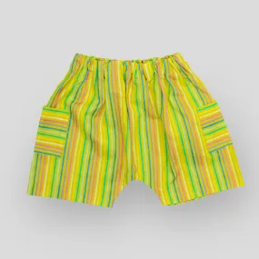 Cotton Yellow Lake Stripes Cargo Style Summer Shorts for Kids