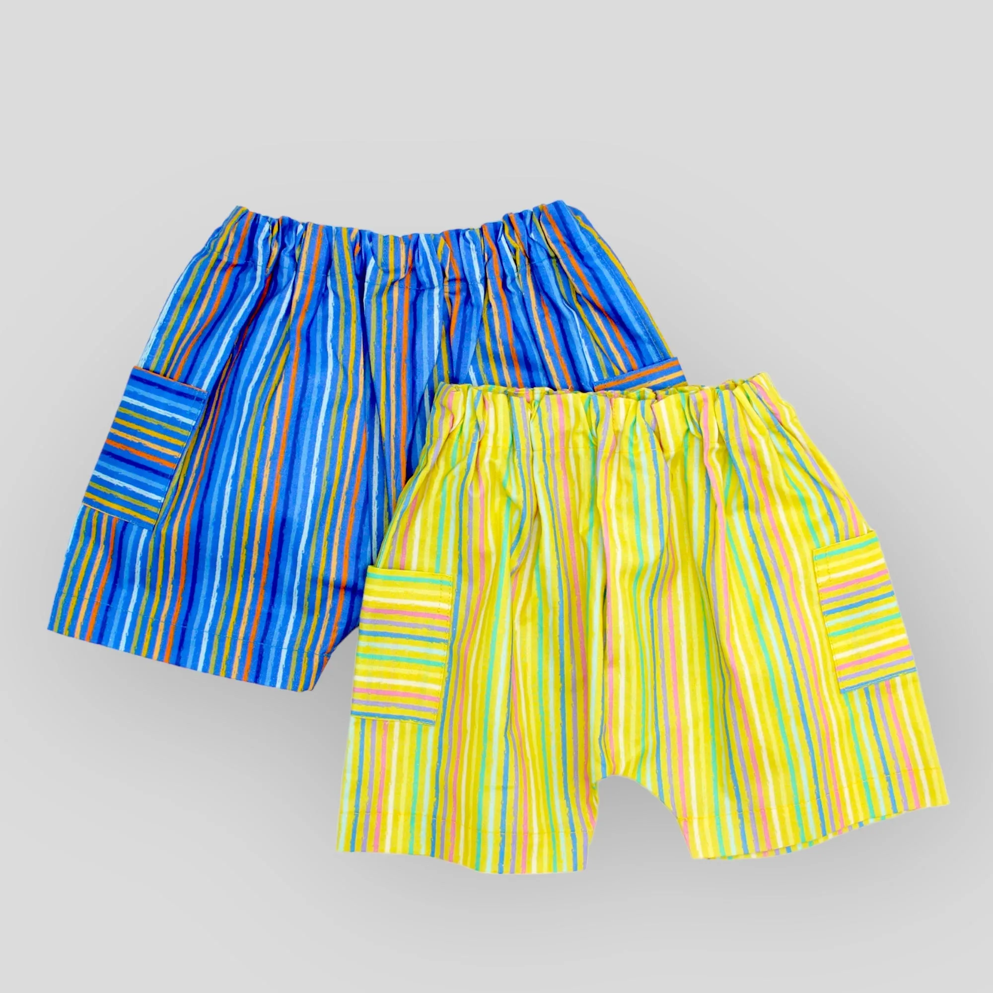 Cotton Yellow Lake Stripes Cargo Style Summer Shorts for Kids
