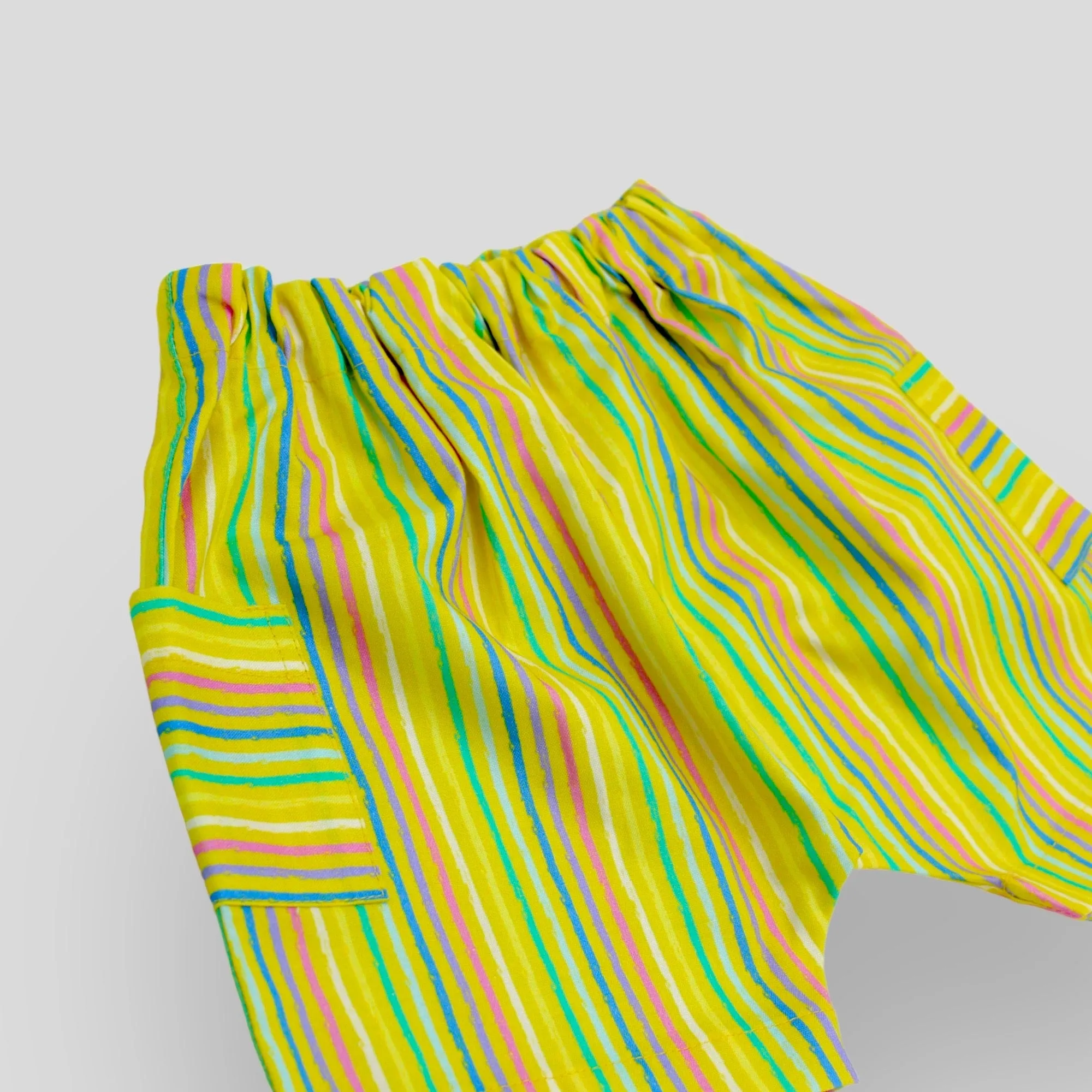 Cotton Yellow Lake Stripes Cargo Style Summer Shorts for Kids