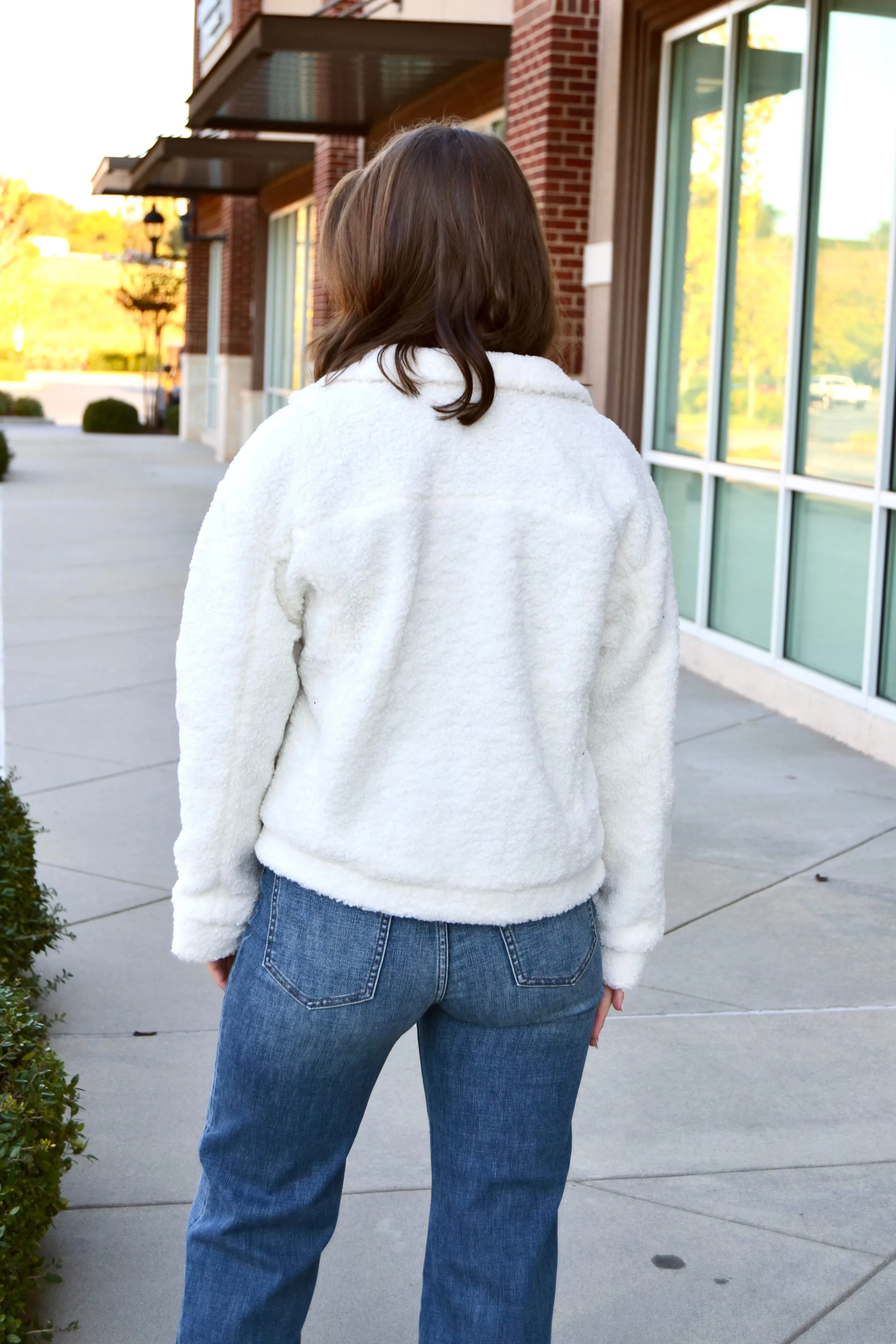 Cream sherpa button front jacket