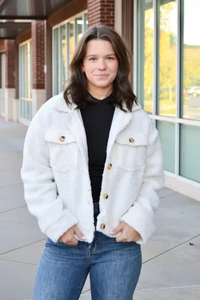 Cream sherpa button front jacket
