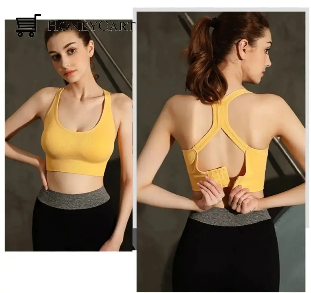 Criss-Cross Push Up Seamless Sports Bra High Impact Shockproof Bra With Buckle For Yoga And Gym