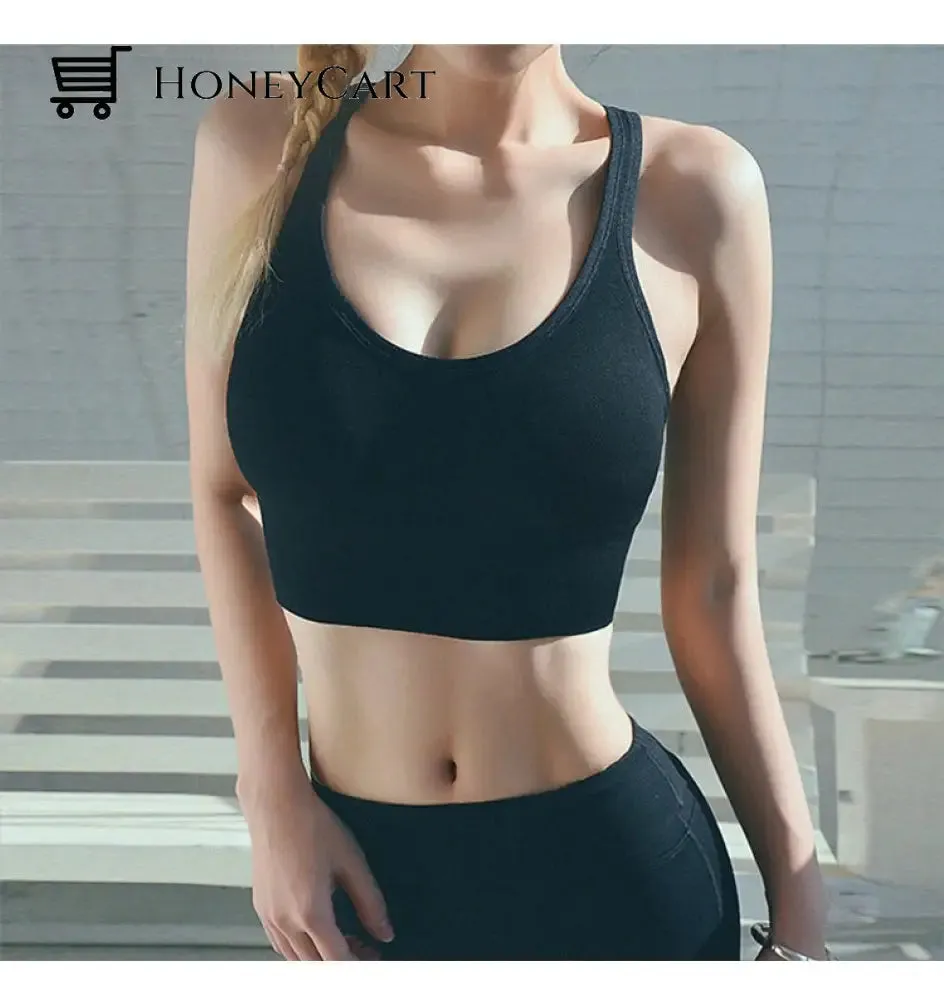 Criss-Cross Push Up Seamless Sports Bra High Impact Shockproof Bra With Buckle For Yoga And Gym