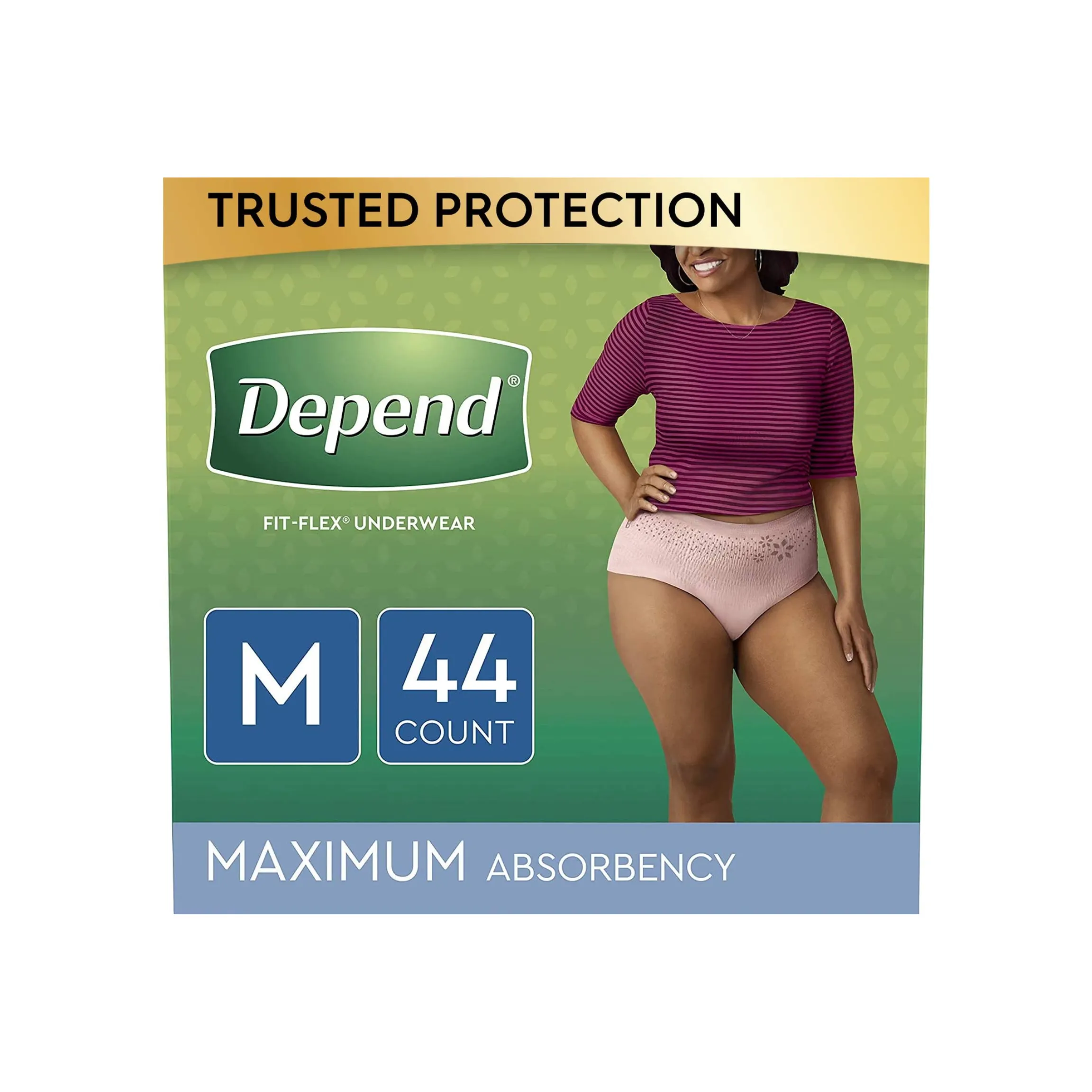 Depend FIT-FLEX Incontinence Underwear for Women, Maximum Absorbency, Medium, 44 Ct