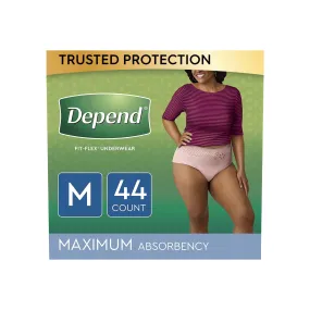Depend FIT-FLEX Incontinence Underwear for Women, Maximum Absorbency, Medium, 44 Ct