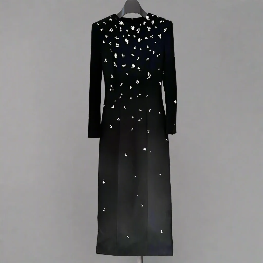 Elegant Beaded Rhinestone Long Sleeve Formal Dress