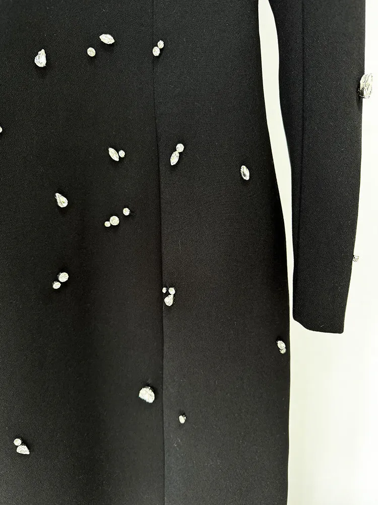Elegant Beaded Rhinestone Long Sleeve Formal Dress