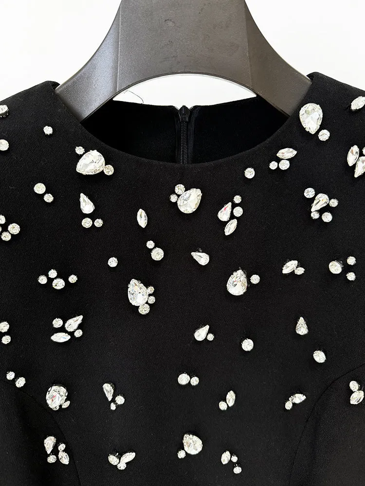 Elegant Beaded Rhinestone Long Sleeve Formal Dress