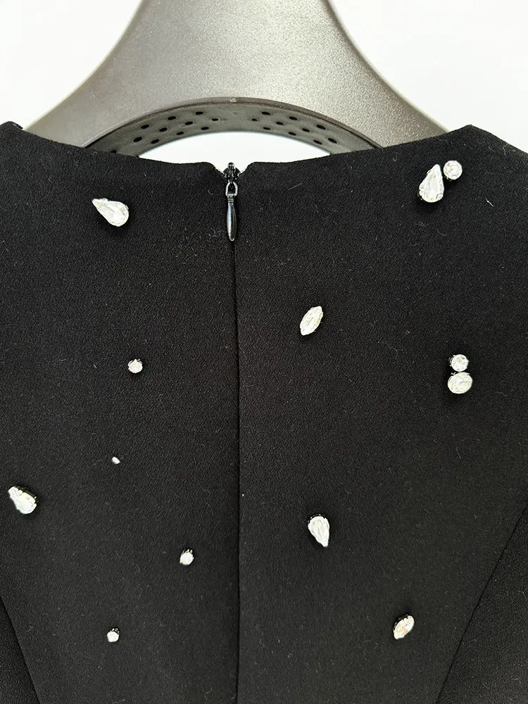 Elegant Beaded Rhinestone Long Sleeve Formal Dress