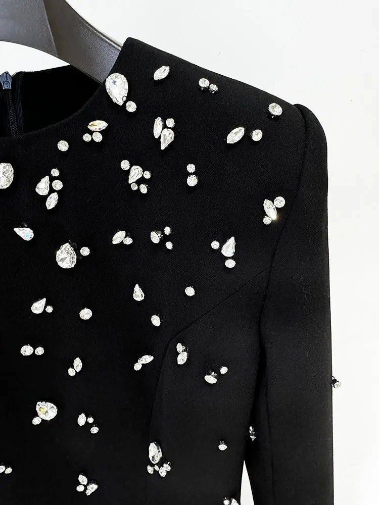 Elegant Beaded Rhinestone Long Sleeve Formal Dress
