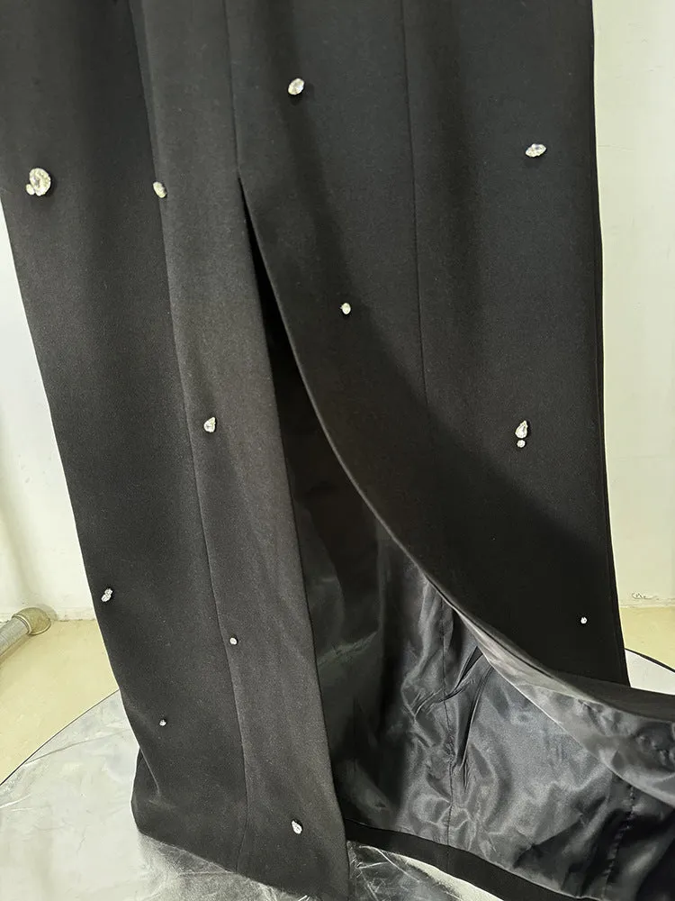 Elegant Beaded Rhinestone Long Sleeve Formal Dress