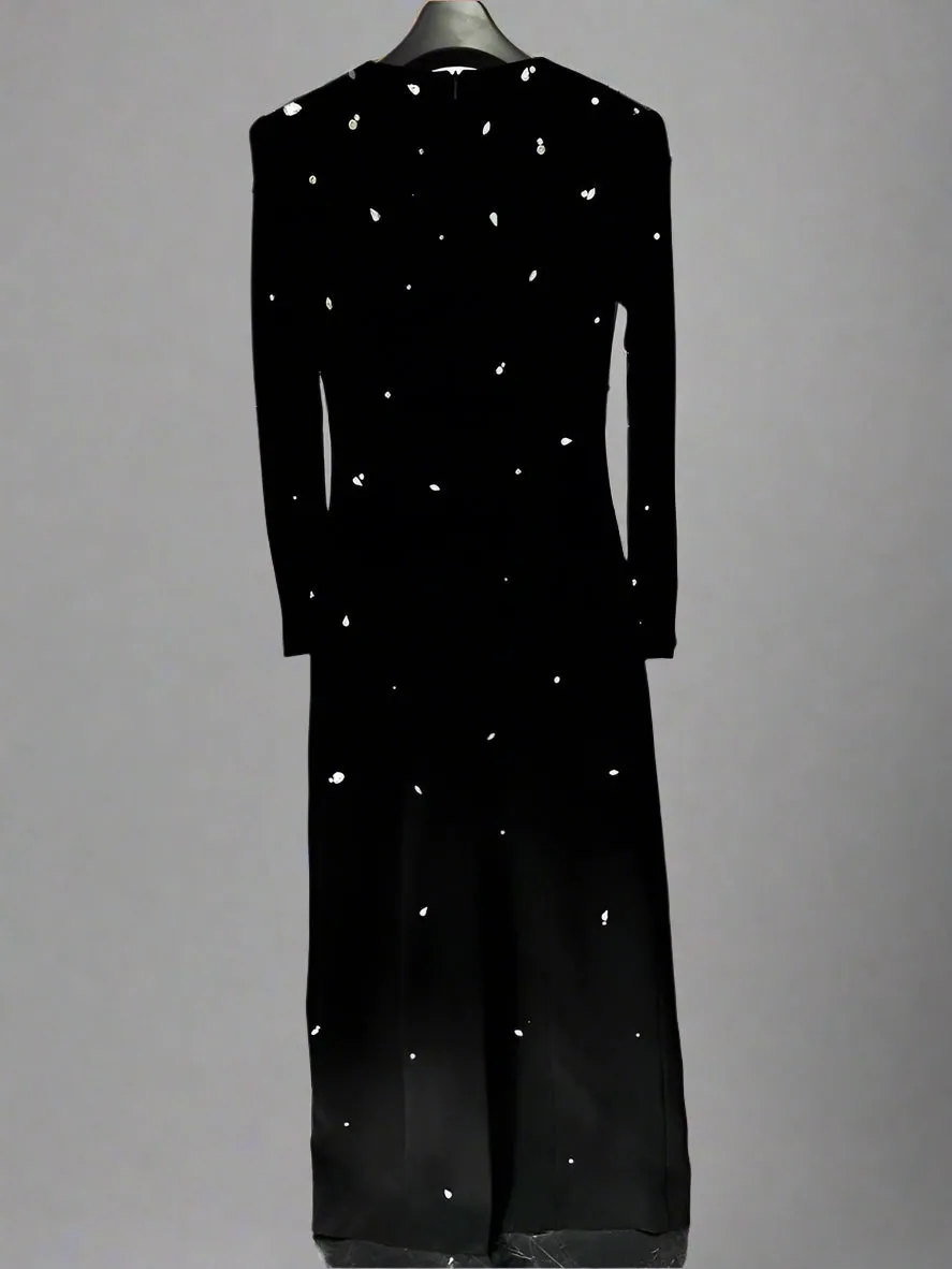 Elegant Beaded Rhinestone Long Sleeve Formal Dress