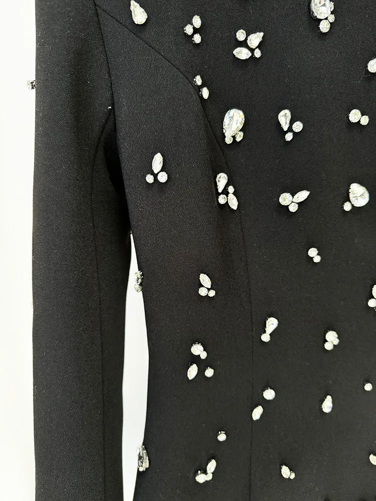 Elegant Beaded Rhinestone Long Sleeve Formal Dress