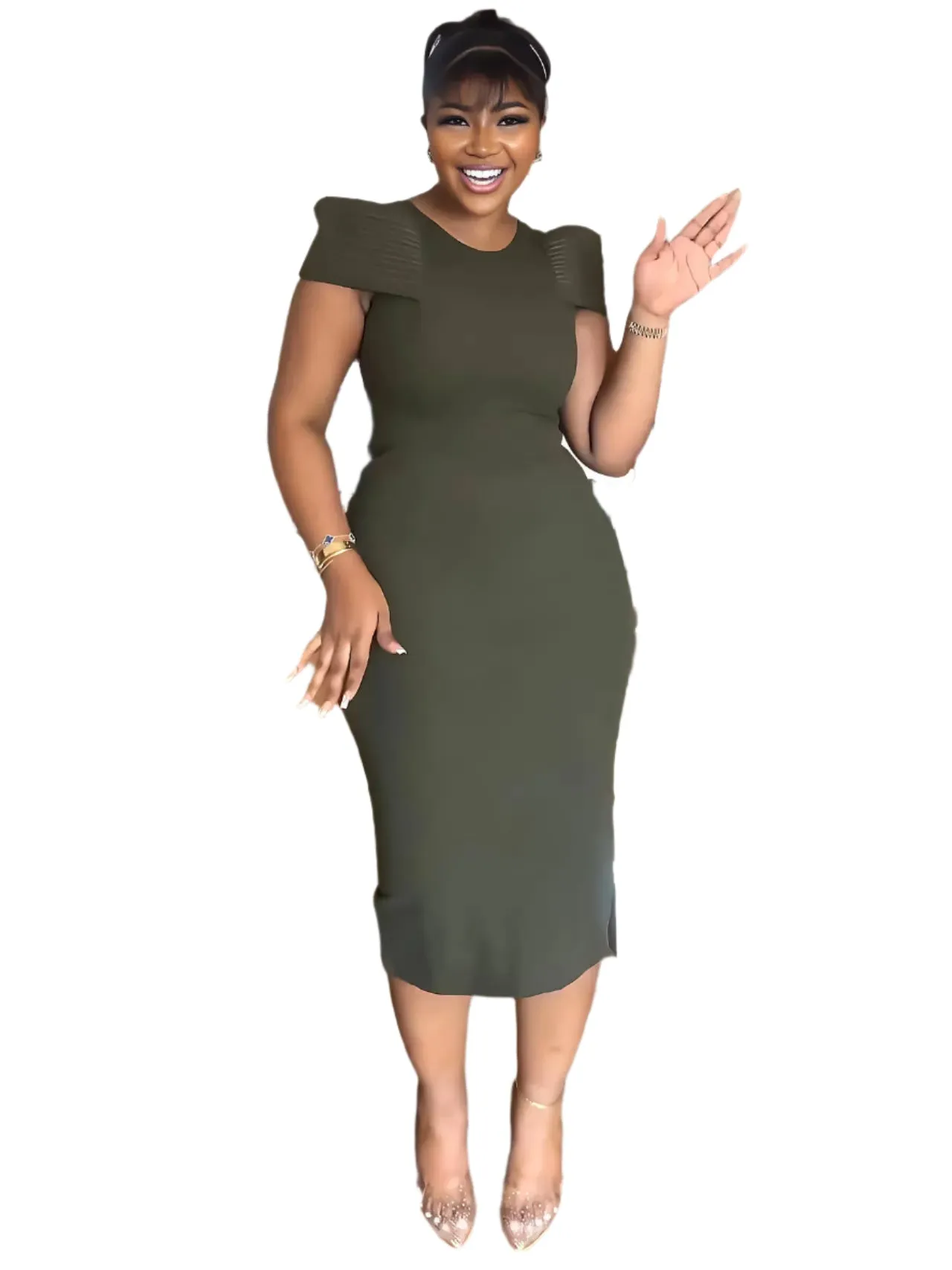 Elegant Women's Midi Dress – Sleeveless Bodycon Split Dress for Summer, Casual Office Lady Vintage Long Dress