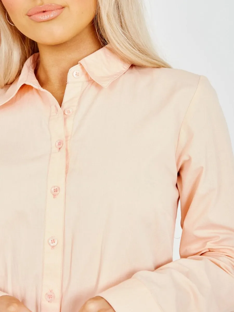 Fabiola Frill Hem Buttoned Shirt Dress In Pink