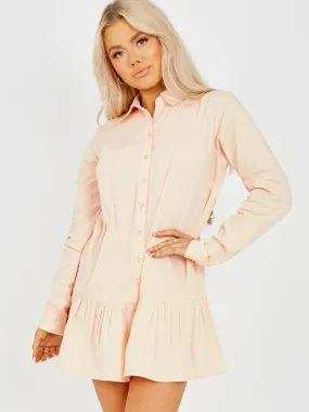 Fabiola Frill Hem Buttoned Shirt Dress In Pink