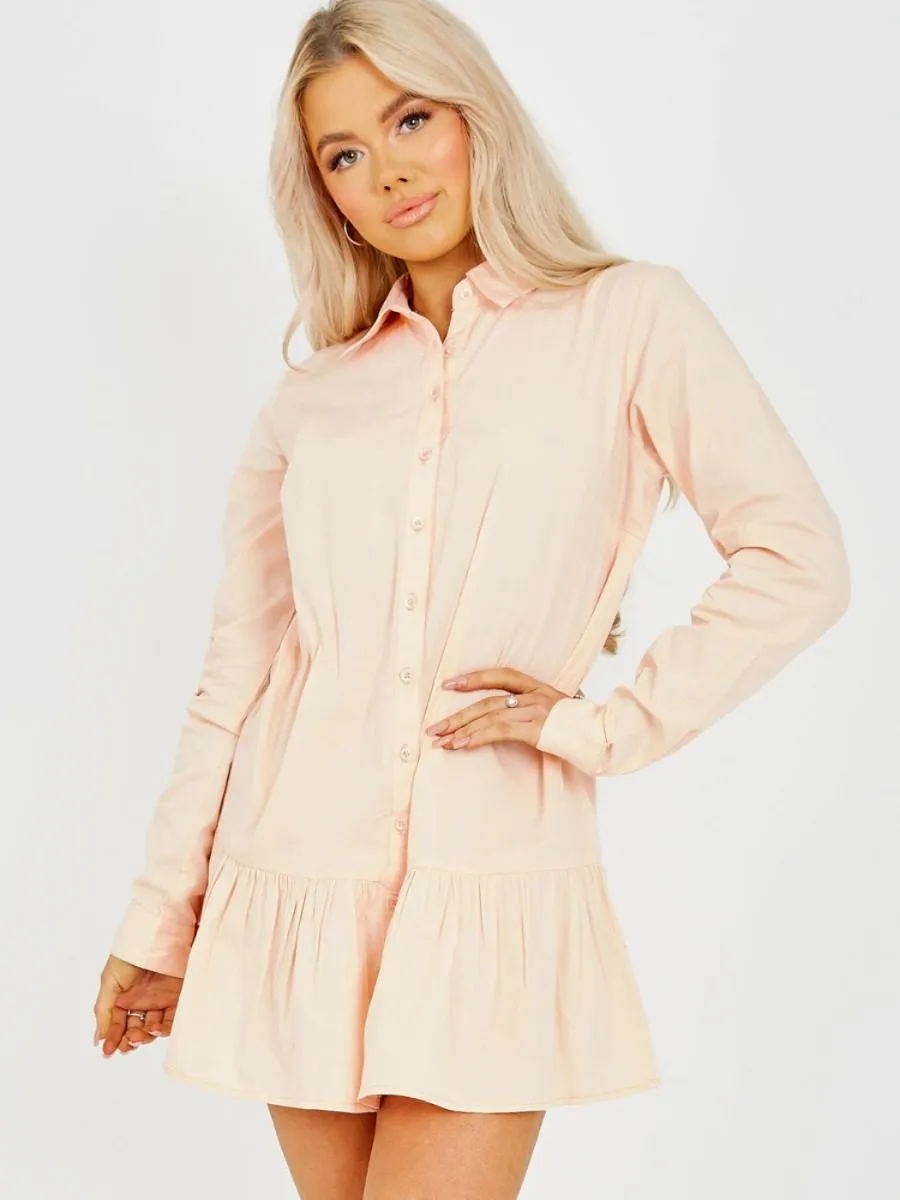 Fabiola Frill Hem Buttoned Shirt Dress In Pink