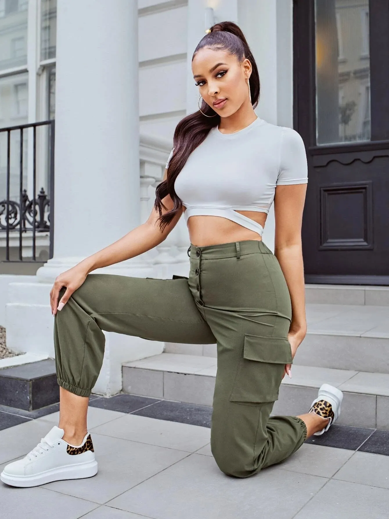 Flap Pocket Button Fly Cargo Pants