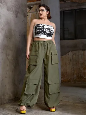 Flap Pocket Drawstring Hem Cargo Pants