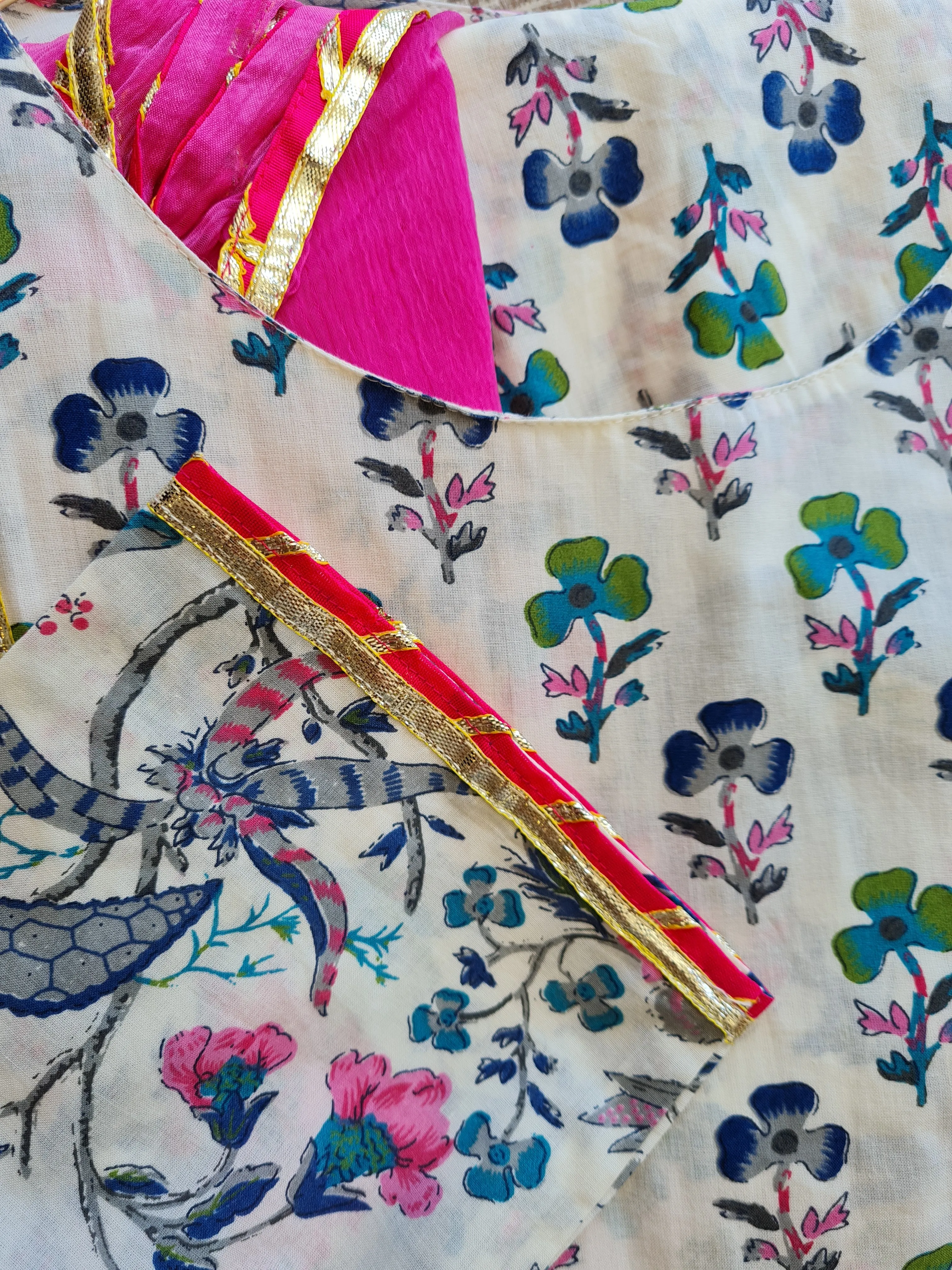 Floral Printed Cotton Anarkali Kurta Set
