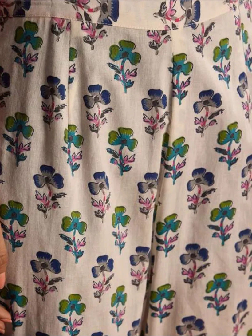 Floral Printed Cotton Anarkali Kurta Set