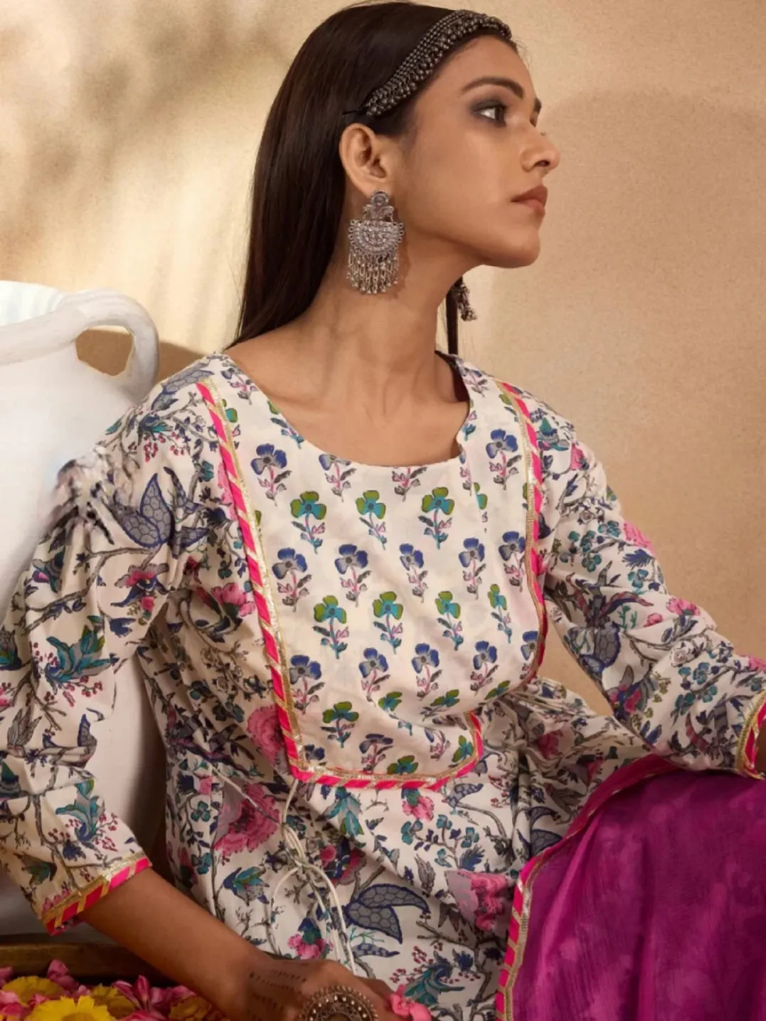 Floral Printed Cotton Anarkali Kurta Set