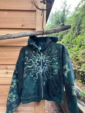 Forest Green Star Handmade Batik Hoodie - Size 2X