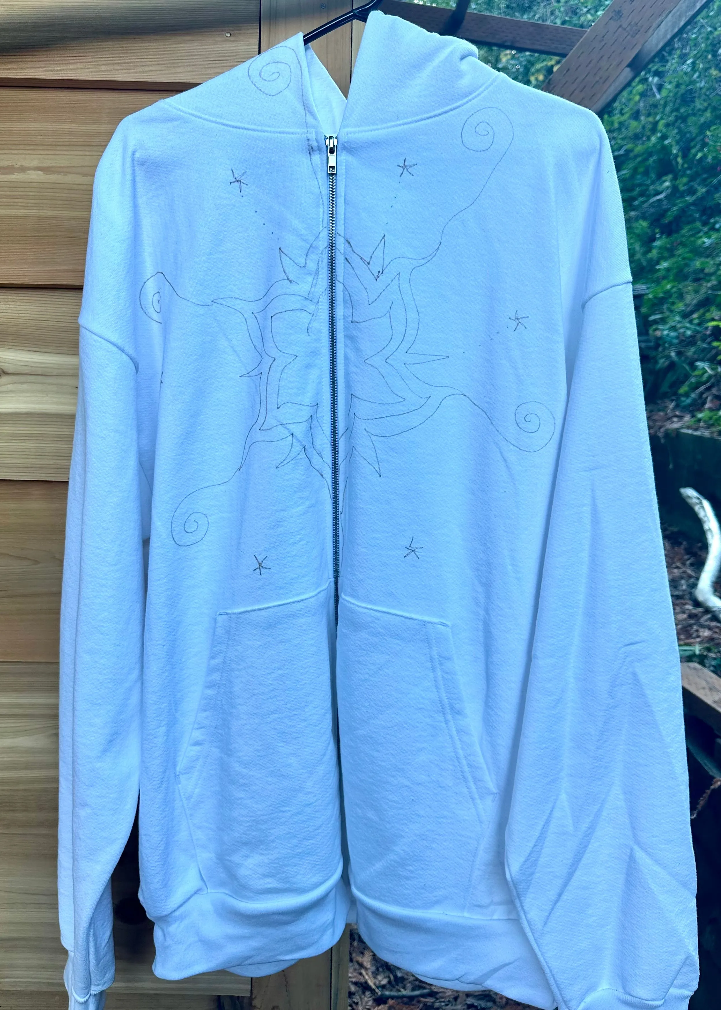 Forest Green Star Handmade Batik Hoodie - Size 2X