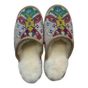 Geo Embroidered Large White Slippers