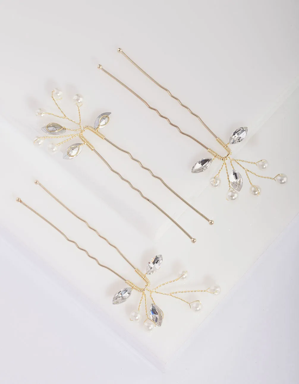 Gold Pearl and Crystal Pins