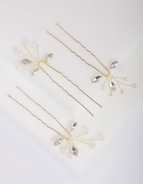 Gold Pearl and Crystal Pins