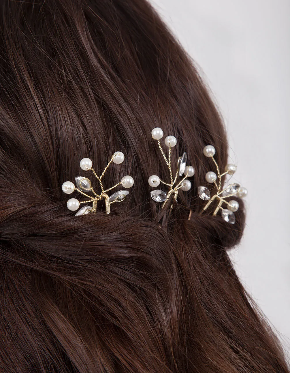 Gold Pearl and Crystal Pins