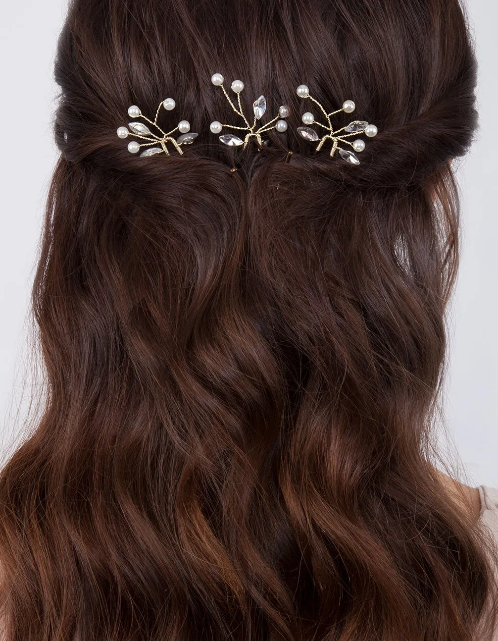 Gold Pearl and Crystal Pins