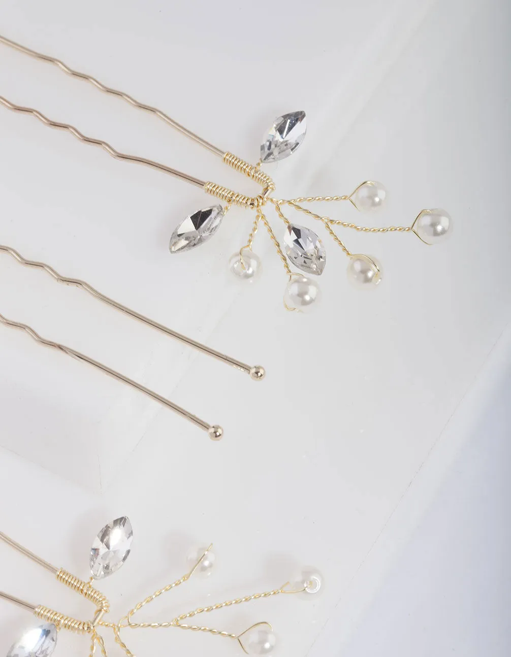 Gold Pearl and Crystal Pins