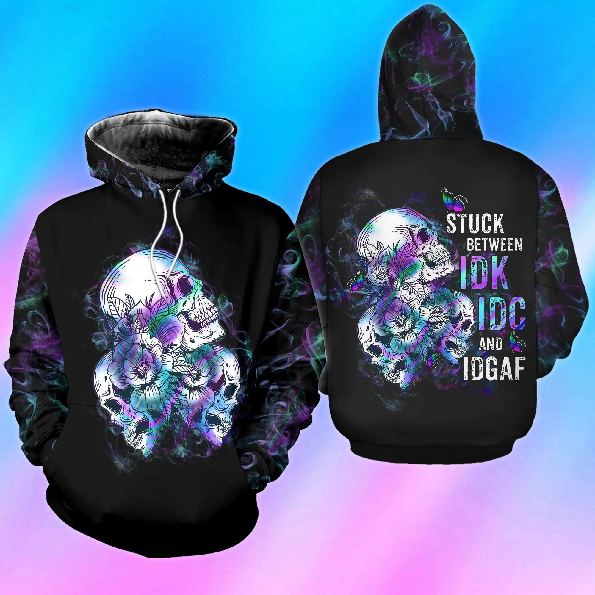 Hologram Skull IDK IDC Combo Hoodie and Leggings
