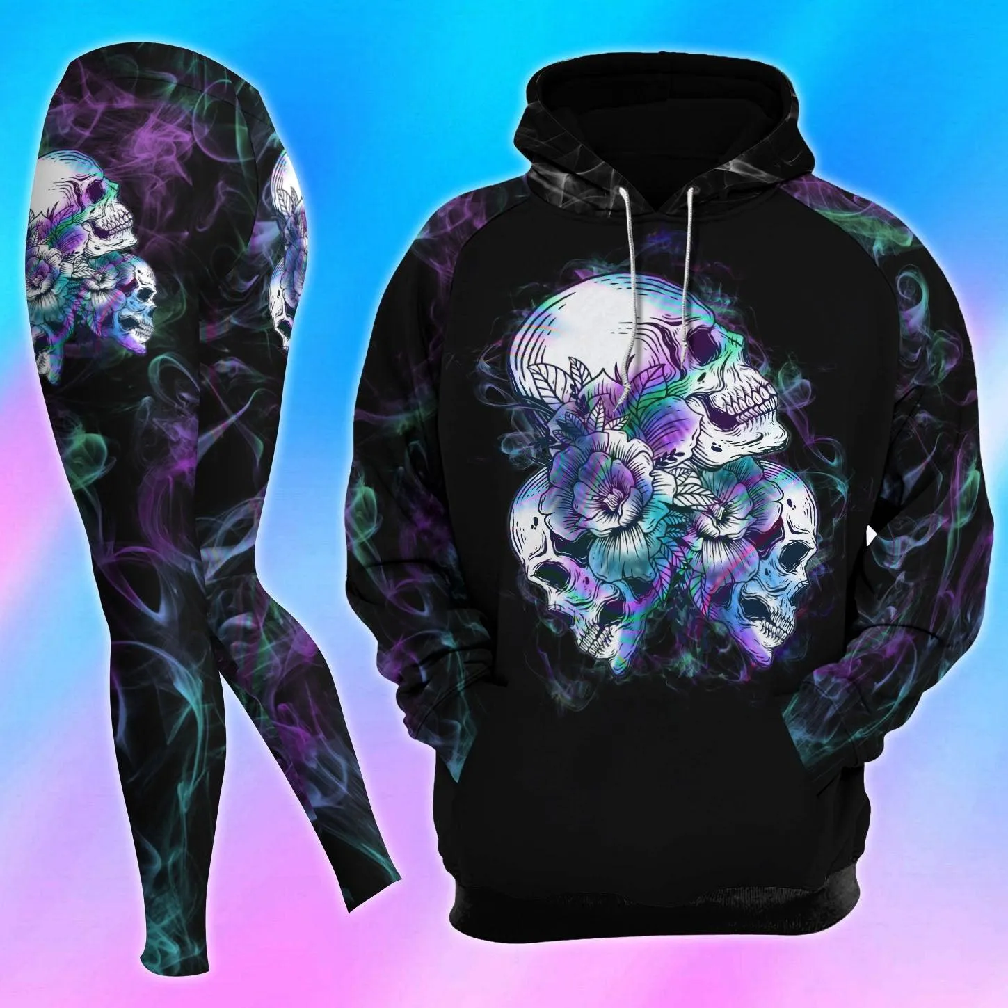 Hologram Skull IDK IDC Combo Hoodie and Leggings
