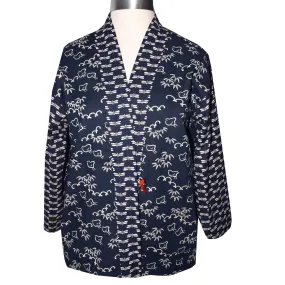 Indigo Blue Cotton Lined Kimono Jacket with Contrast Neckband