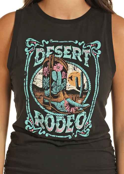 JUNIORS SLEEVELESS GRAPHIC T-SHIRT DRESS WITH RUCHING