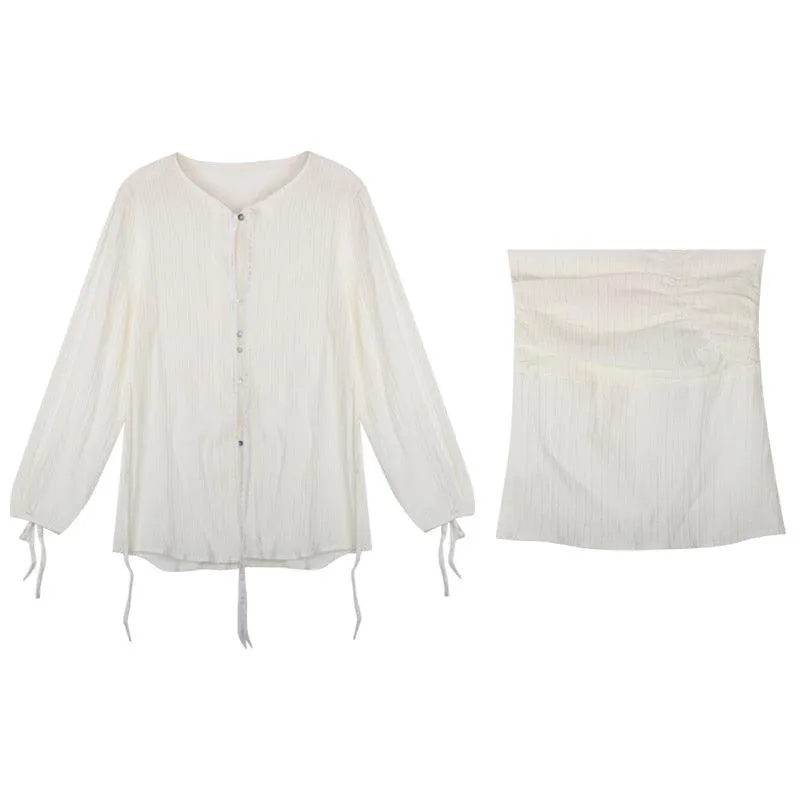 Lace Waist Bandage Long-sleeved Shirt Skirt Angel Suit