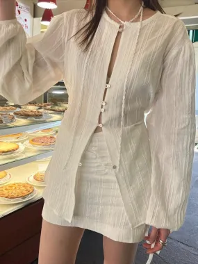 Lace Waist Bandage Long-sleeved Shirt Skirt Angel Suit