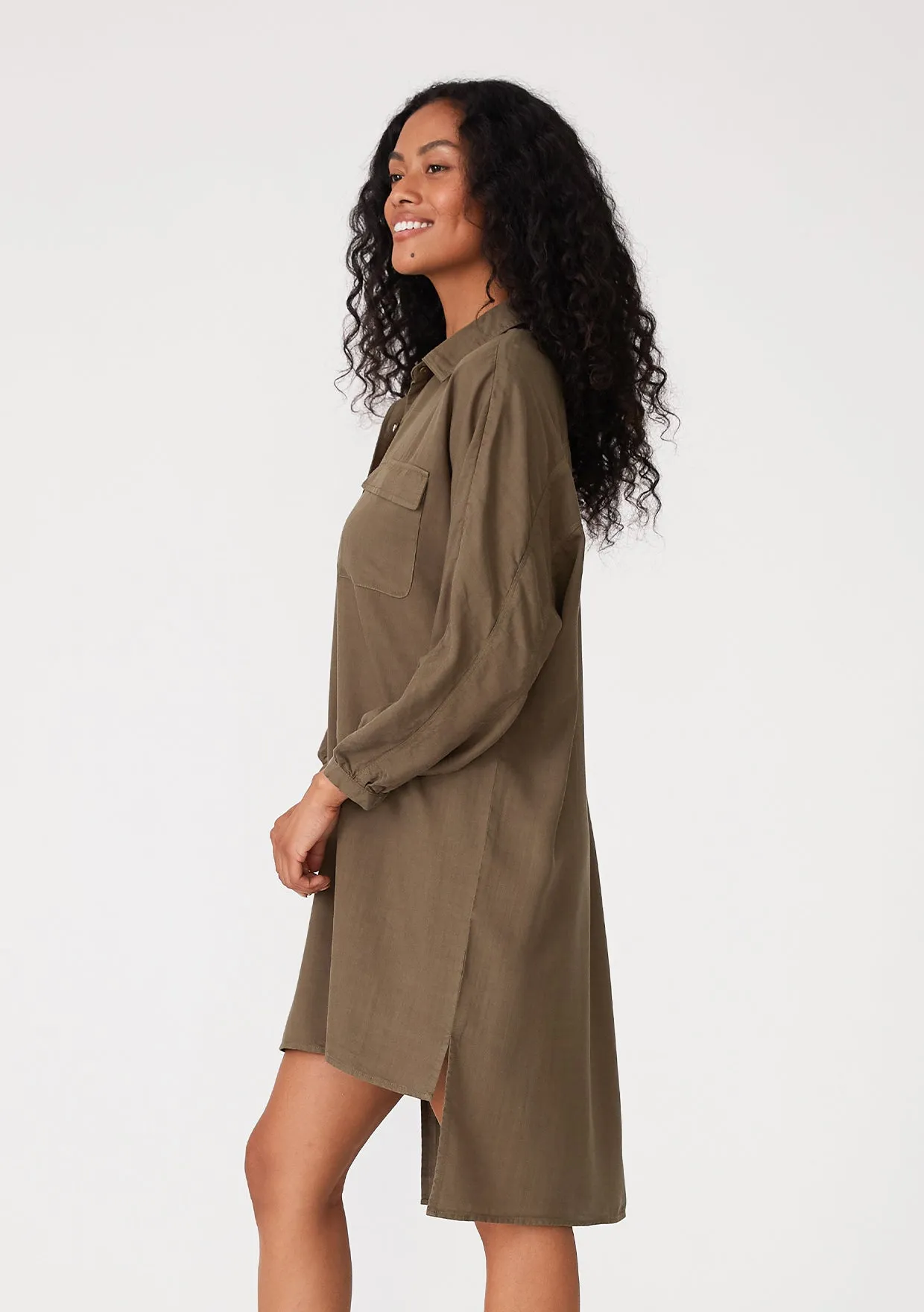 Long Sleeve Collared Button Down Mini Shirt Dress