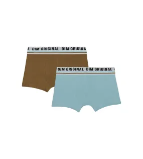 Lot de 2 boxers coton stretch Bleu Marron ceinture rétro Dim Originals