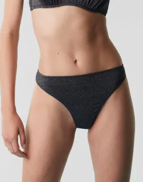 Maillot de bain slip midi échancré en microfibre, noir avec lurex