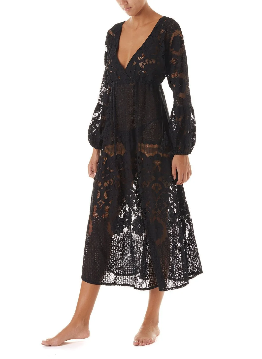 Melissa Black Lace Tie Side Midi Dress