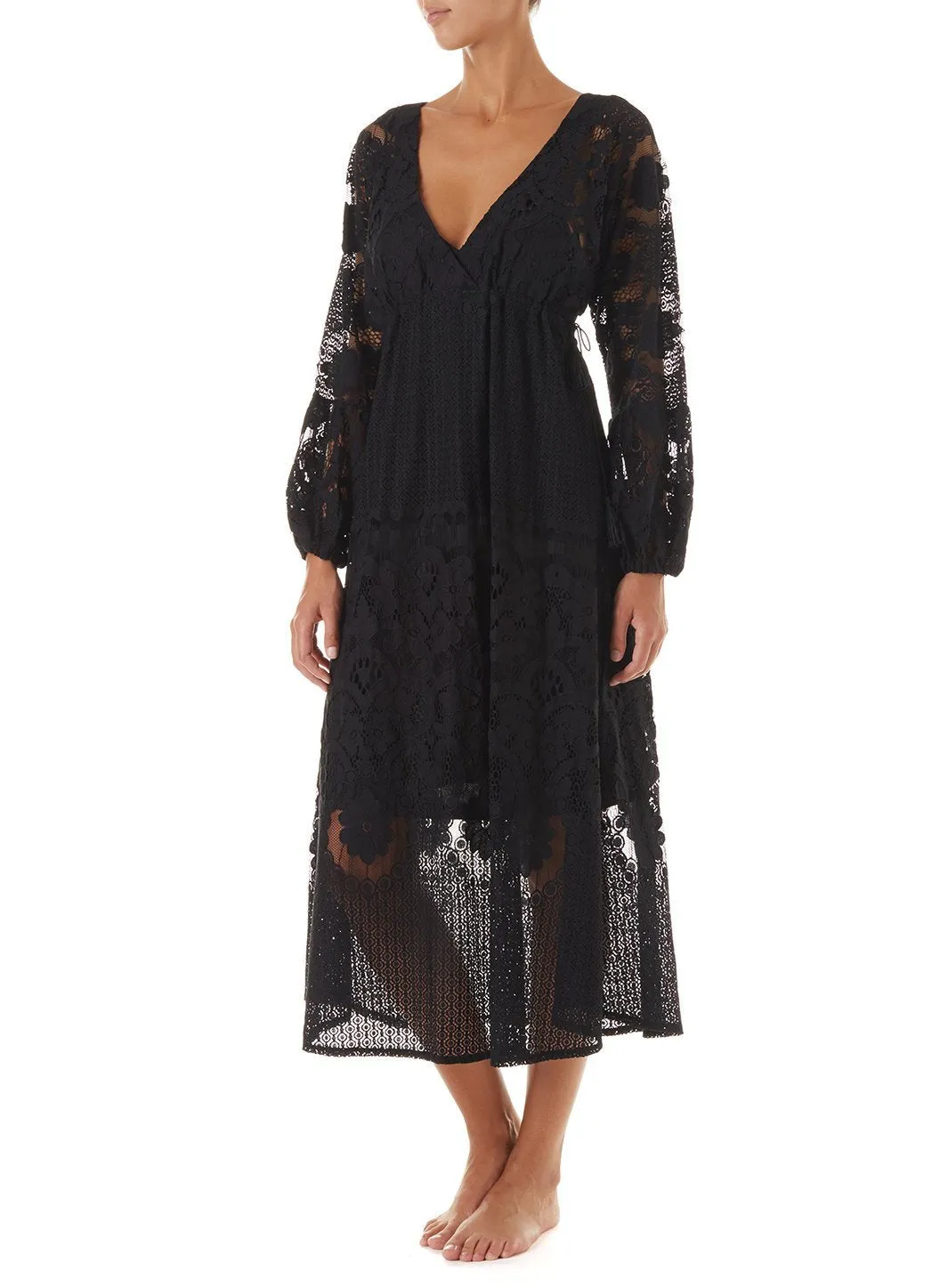 Melissa Black Lace Tie Side Midi Dress