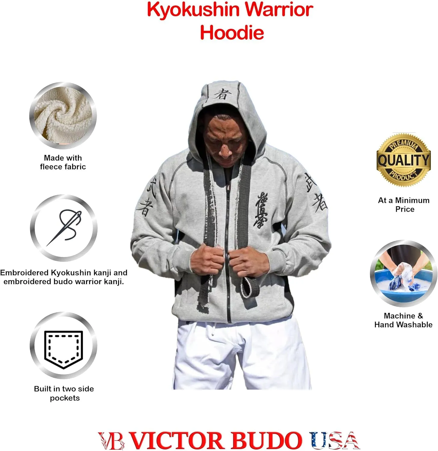 MEN EMBROIDERED KYOKUSHIN KANJI SPORTS ATHLETIC HOODIE