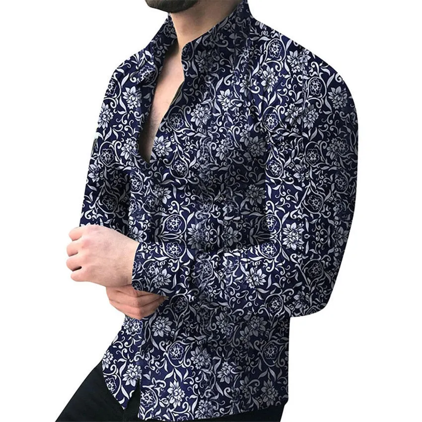 Men's Long Sleeve Floral Casual Shirt