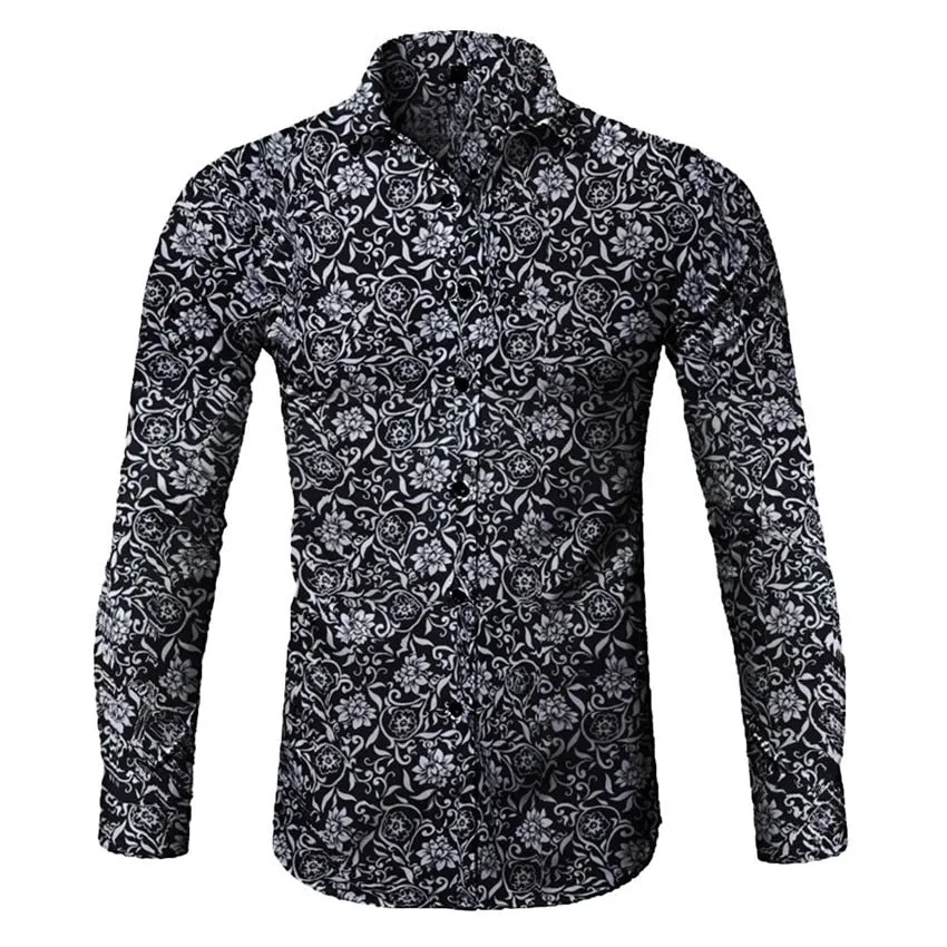Men's Long Sleeve Floral Casual Shirt